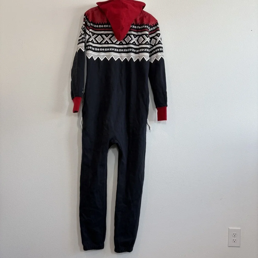 OnePiece Marius Jump In Grey Navy Nordic Fair Isle Hooded Jumpsuit Small Lounge